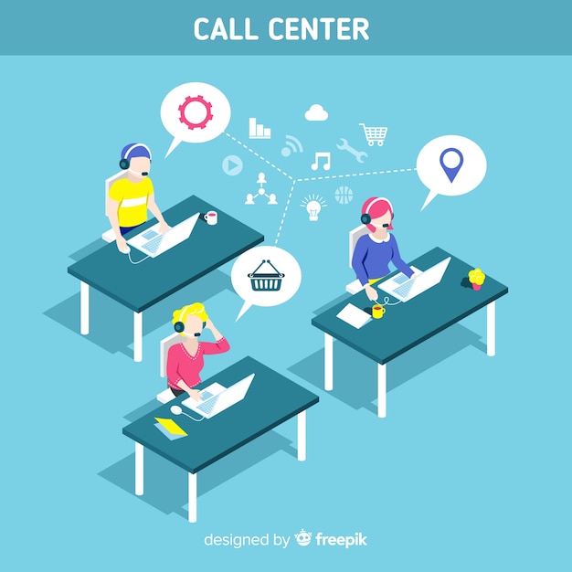 Diseño moderno isométrico de call center