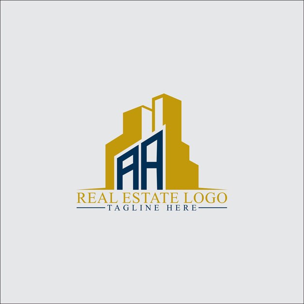 Diseño moderno del logotipo de AA Real Estate con siluetas de edificios