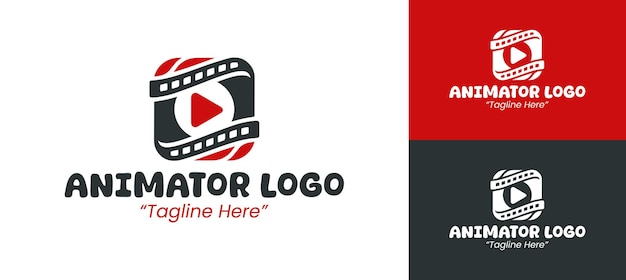 Diseño moderno del logotipo de Animator en rojo, negro y blanco con toque cinematográfico y creativo