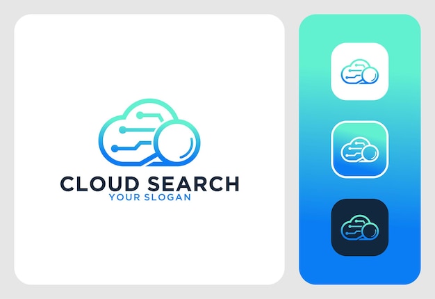 Diseño moderno de logotipo de arte de línea de búsqueda en la nube