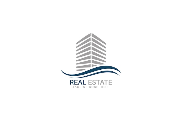 Diseño moderno del logotipo de bienes raíces con una silueta elegante del edificio