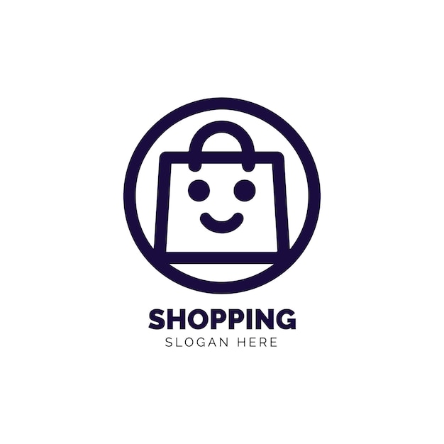 Diseño moderno del logotipo de la bolsa de compras con un marcador de lugar de eslogan en estilo minimalista