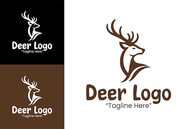 Diseño moderno del logotipo de los ciervos en marrón, blanco y negro para la marca ambiental