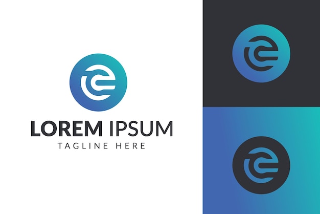 Diseño moderno del logotipo circular con las iniciales CE en gradiente azul