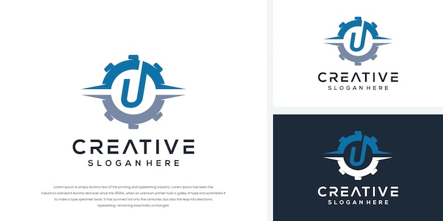 Diseño moderno del logotipo del engranaje de la letra u