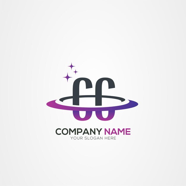 Diseño moderno del logotipo espacial de la letra CC o C Planet con elementos vectoriales creativos