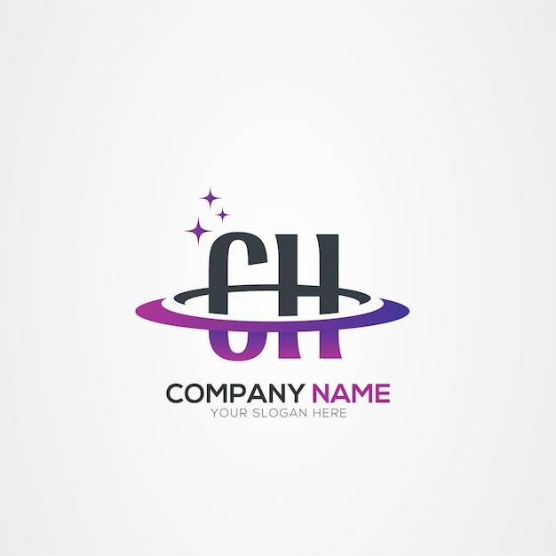 Diseño moderno del logotipo espacial de la letra CH o HC Planet con elementos vectoriales creativos