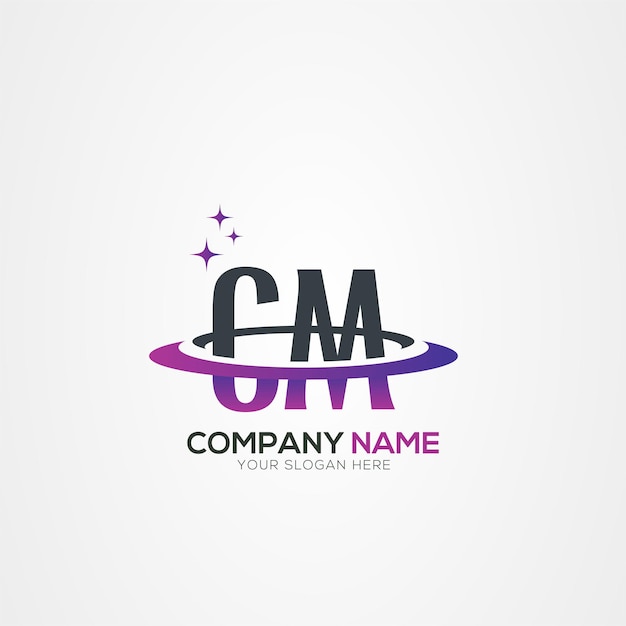 Diseño moderno del logotipo espacial de la letra CM o MC Planet con elementos vectoriales creativos