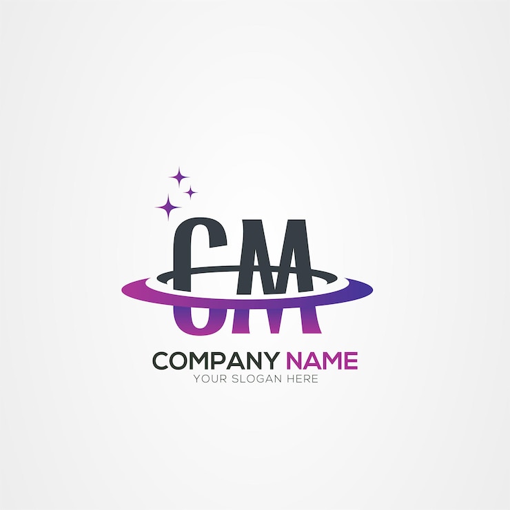 Vector diseño moderno del logotipo espacial de la letra cm o mc planet con elementos vectoriales creativos
