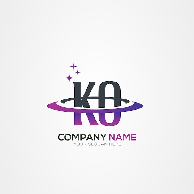 Diseño moderno del logotipo espacial de la letra KO OK Planet con elementos vectoriales creativos
