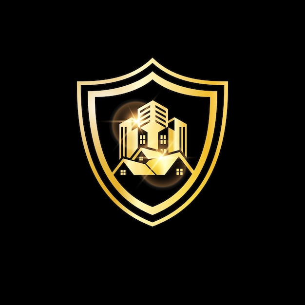 Diseño moderno de logotipo inmobiliario en negro y dorado