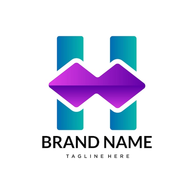 Diseño moderno del logotipo con la letra H y una forma púrpura gradiente