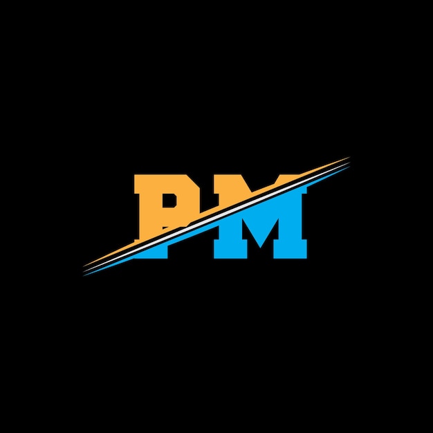El diseño moderno del logotipo de las letras geométricas del Primer Ministro con colores naranja y azul
