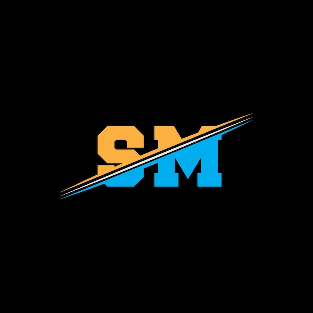 Diseño moderno del logotipo de letras geométricas SM con colores naranja y azul