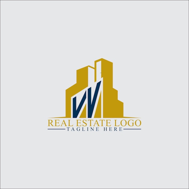 Diseño moderno del logotipo de VV Real Estate con siluetas de edificios