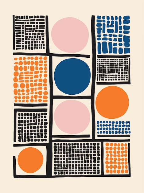 Diseño moderno de mediados de siglo Impresión artística colorida Idea de patrón de tela