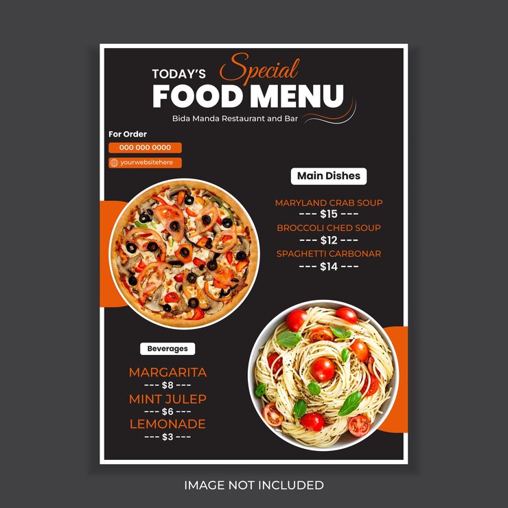 Diseño moderno del menú de los restaurantes