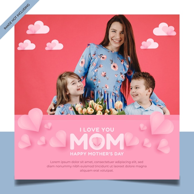 Diseño moderno minimalista de tarjetas para el Día de las Madres con elementos de corazón lindo