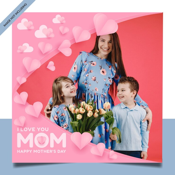 Diseño moderno minimalista de tarjetas para el Día de las Madres con elementos de corazón lindo