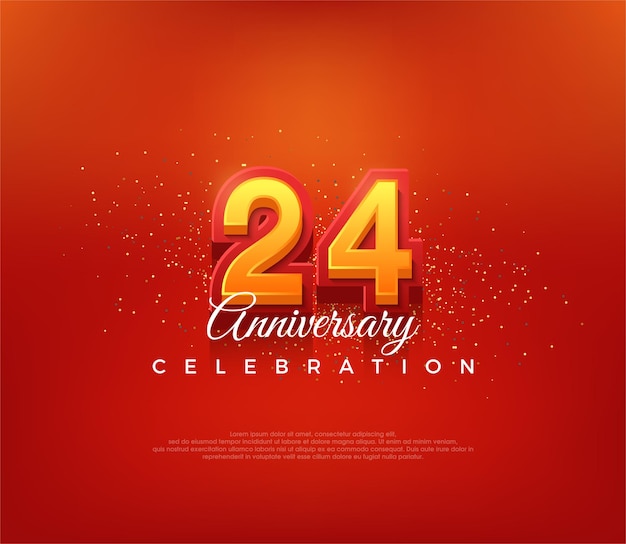 Diseño moderno del número 24 para la celebración del aniversario en color rojo intenso Fondo de vector premium para saludo y celebración