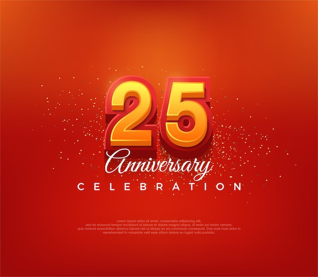 Diseño moderno del número 25 para la celebración del aniversario en color rojo intenso Fondo de vector premium para saludo y celebración