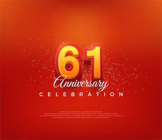 Diseño moderno del número 61 para la celebración del aniversario en color rojo intenso Fondo de vector premium para saludo y celebración