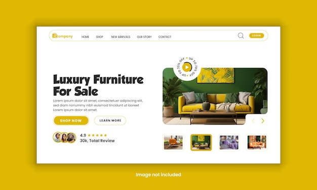 Diseño moderno de páginas de destino de muebles o plantilla de banner de la sección héroe del sitio web de venta de muebles de lujo