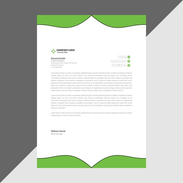 Diseño moderno de papel de carta verde para la comunicación empresarial