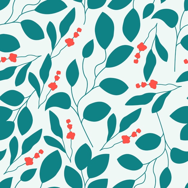Diseño moderno de patrones vectoriales florales abstractos con hojas y ramas en colores azul y rojo