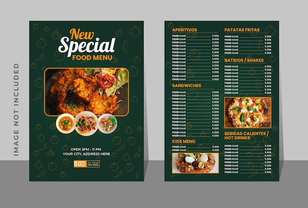 Diseño moderno de plantillas de menús de restaurantes Vector de folletos de alimentos
