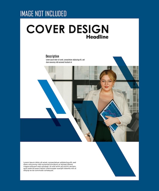 Diseño moderno de portada corporativa con mujer de negocios y elementos geométricos