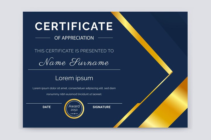 Diseño moderno y profesional de la plantilla del certificado de reconocimiento