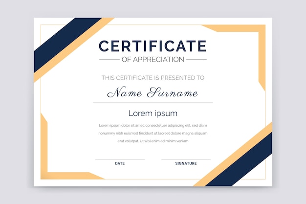 Diseño moderno y profesional de la plantilla del certificado de reconocimiento