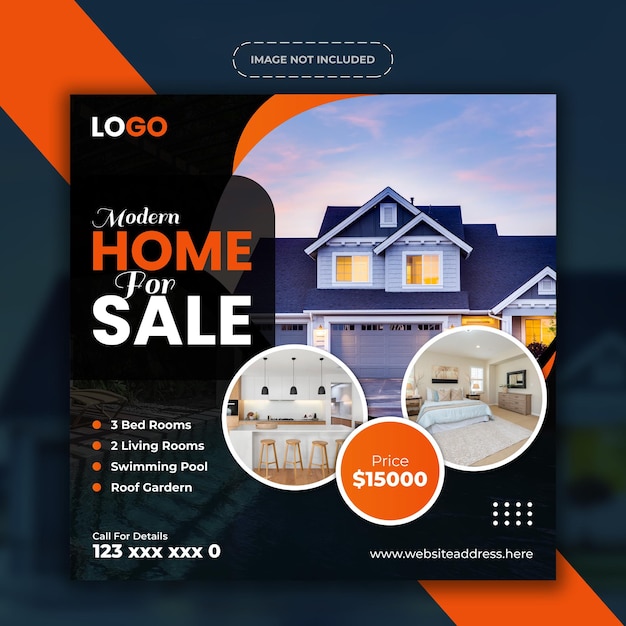 Diseño moderno de publicaciones en redes sociales de venta de viviendas inmobiliarias para Facebook, empresa comercial de anuncios de Instagram