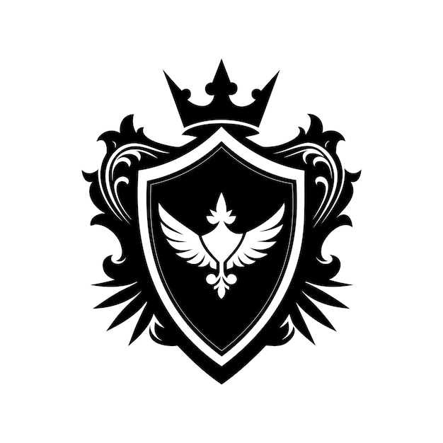 Diseño moderno de silueta de cresta con arte vectorial de escudo y hoja