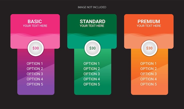 Diseño moderno de la tabla de precios vectoriales