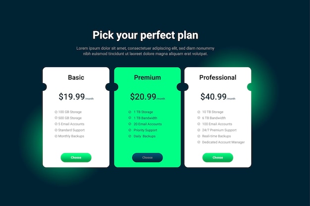 Diseño moderno de la tabla de precios