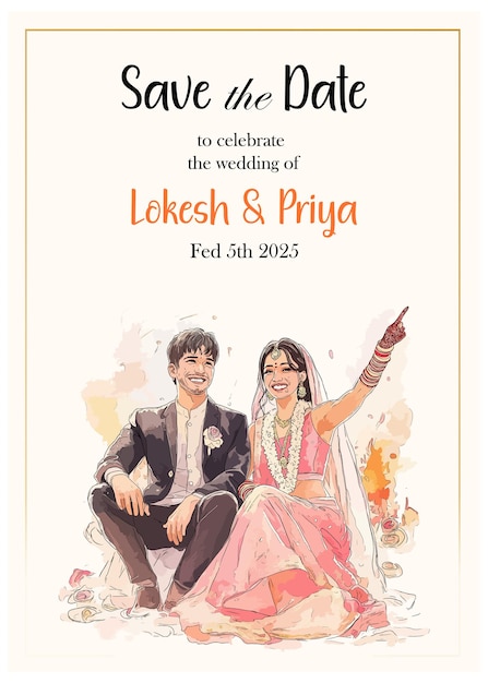 Diseño moderno de tarjetas de invitación de boda con la novia y el novio