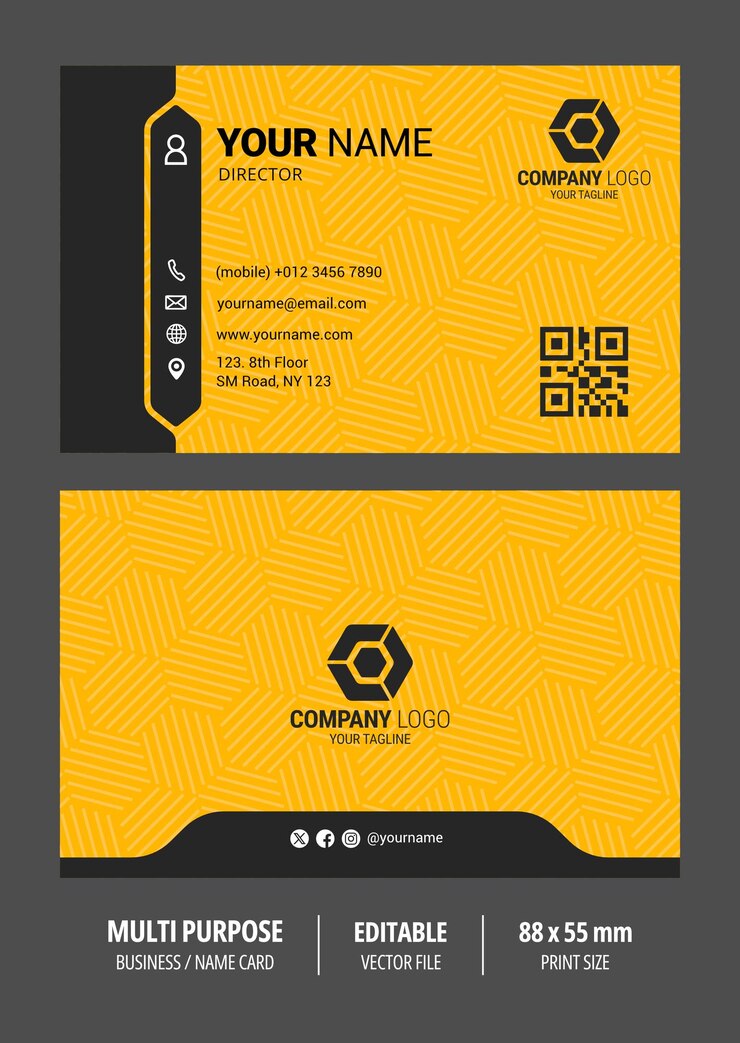 Diseño moderno de tarjetas de visita con elementos amarillos y negros