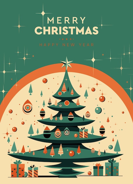 Diseño moderno de Xmas con decoración de estrella de bola de árbol de Navidad y cajas de regalos imagen vectorial