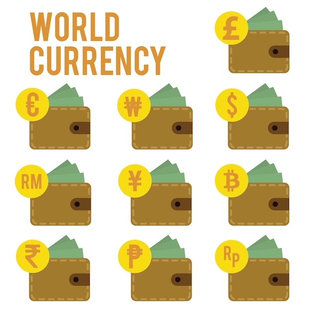 Diseño de moneda mundial plana