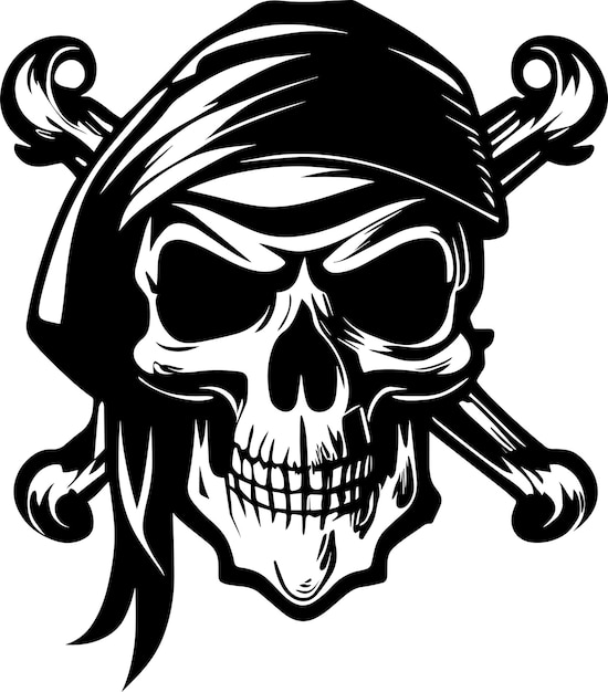 Vector diseño monocromático del logotipo del cráneo pirata