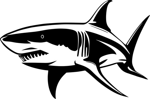 Diseño monocromático del logotipo del gran tiburón blanco