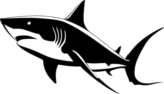 Diseño monocromático del logotipo del gran tiburón blanco