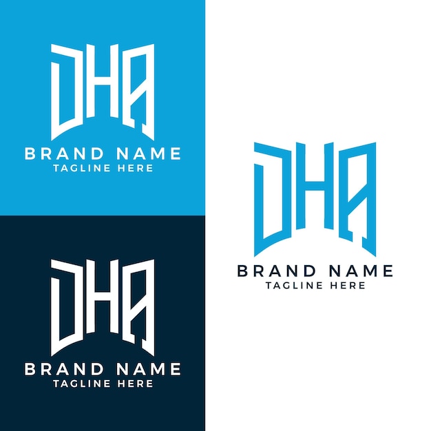 Diseño de monograma de conjunto de logotipo de letra DHA abstracto.