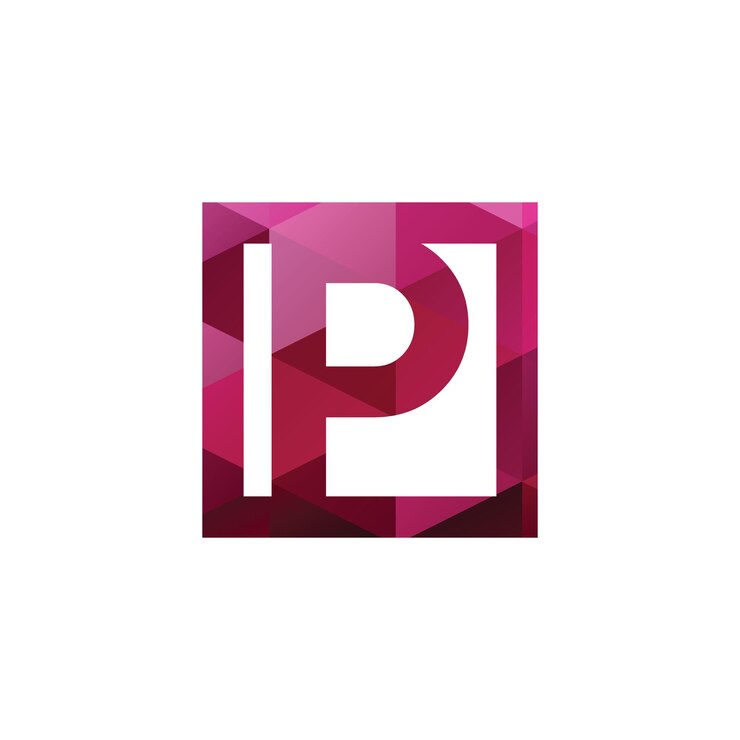 Vector diseño de monograma de la letra p con forma cuadrada de triángulo polígono rojo rosa rubí gemas colores vectoriales eps.