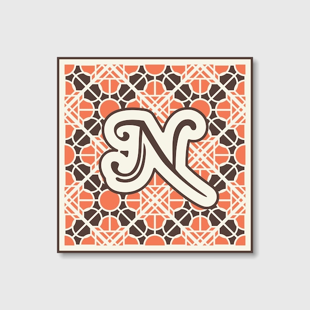 Diseño de monograma retro vectorial con letra N