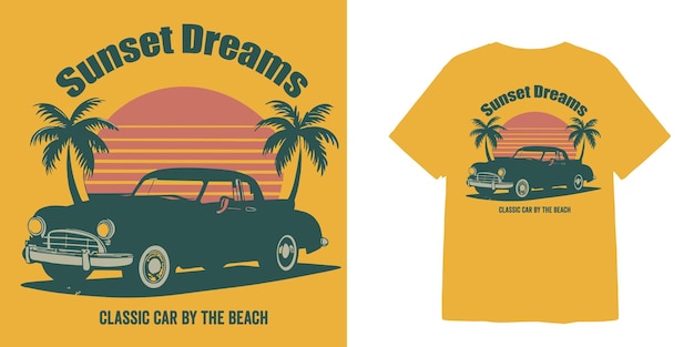 Diseño de montaña coche clásico escape de viaje para el diseño de camiseta