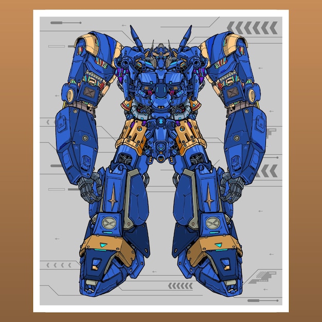 Diseño móvil big fight gundam combat mecha robot construido por cabeza brazo cuerpo pierna arma ilustración
