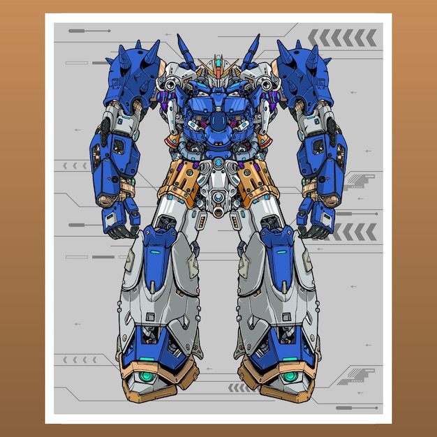 Diseño móvil estilo lucha gundam combate mecha robot construido por cabeza brazo cuerpo pierna arma ilustración